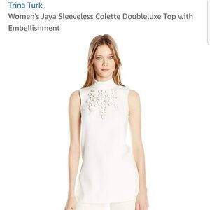 Trina Turk Women's Cream Sleeveless Top with Embellishments